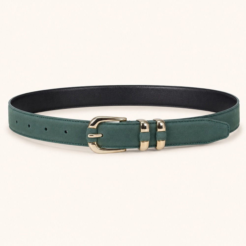 New York Studio Leather Belt Womens S Teal Green Gold Buckle Classic Minimalist